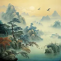 山水古诗词国画宋代风格海报-图巨人