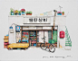 女插画家Me Kyeoung Lee创作韩国即将消失的杂货店系列插图 - 灵感日报 :   女艺术家Me Kyeoung Lee花费了近20年的时间收集整理韩国街边的便利店或小商铺，并将它…