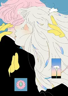插画颜色以蓝，黄，粉红为主，有种梦幻的感觉。

#遇见艺术#  \ ins:saitemiss ​​​​