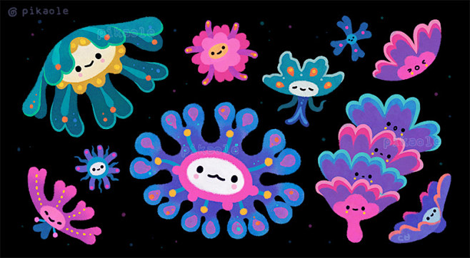 浮游生物浮游生物插图和主题贴纸包