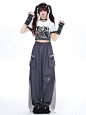 Heart Design Gray Colorblock Wide Leg Cargo Pants