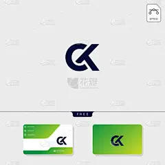 高级初始 ck、kc、c 或 k 创意徽标模板和名片设计模板包括在内。矢量插图和徽标灵感