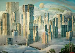 Cloud City-3D场景/科幻城市场景/场景插画/未来城市