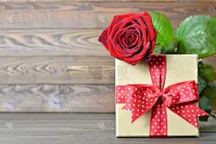 玫瑰,情人节,红色,礼物,圆点,美,贺卡,水平画幅,蝴蝶结,问候
