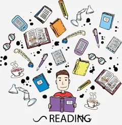 读书矢量图_新图网 https://ixintu.com 卡通手绘 彩色 卡通动漫 卡通人物 读书 创意 平面设计 文具 书籍 阅读