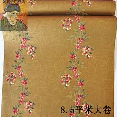 美国进口纯纸壁纸美式乡村复古做旧深棕色碎花客厅背景墙特价清仓