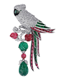 Parrot-motif brooch. Platinum, rubies, emeralds, diamonds.  © Cartier 2011