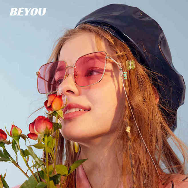 beyou欧美个性方框墨镜女圆脸原宿风太...