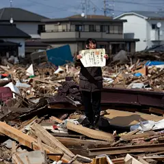 新闻人物类组照一等奖：日本地震，2011年4月16日，日本岩手县大槌町镇，一名女子在废墟中找到一张毕业证书。