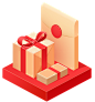 优惠活动礼盒金色红的等轴扁平化金融电商礼盒png