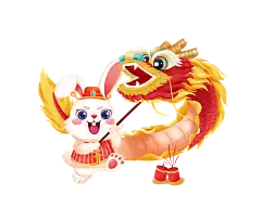 2023兔年舞龙卡通手绘兔子元素