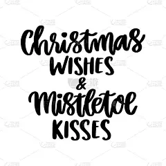这幅手绘的灵感语录:圣诞祝福和槲寄生之吻，是时尚的书法风格。可用于制作卡片、马克杯、宣传册、海报、t