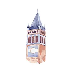 手绘水彩欧式建筑结构窗户门面插画