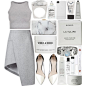A fashion look from October 2015 featuring gray shirt, grey skirt and high heels stilettos. Browse and shop related looks.