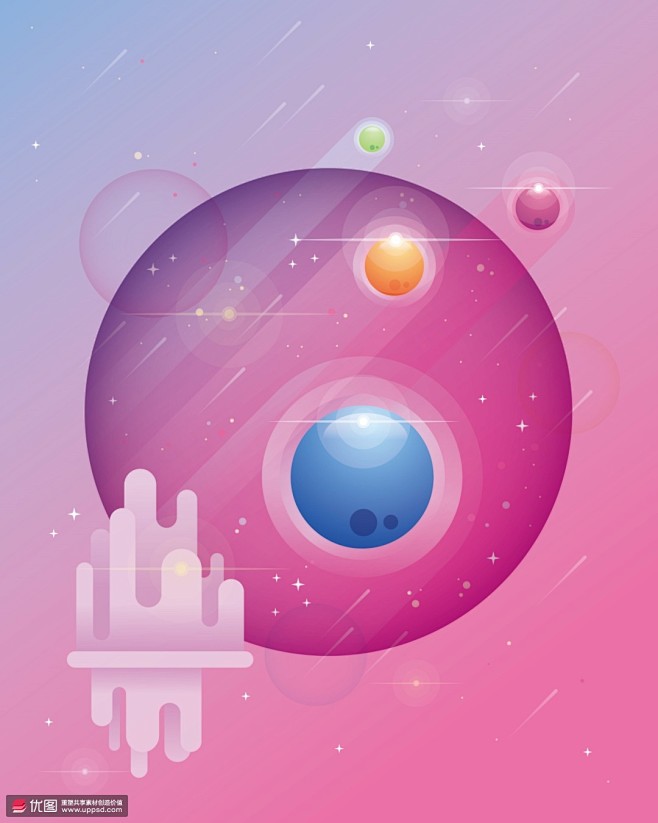 彩色星球太空星系流星平面宇宙星际插画 科...
