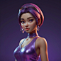 cartoon girl, purple background,inthe style of vray tracing, shiny/glossy,ue5,hallyu, bold character designs, realisticimpression, 8k
