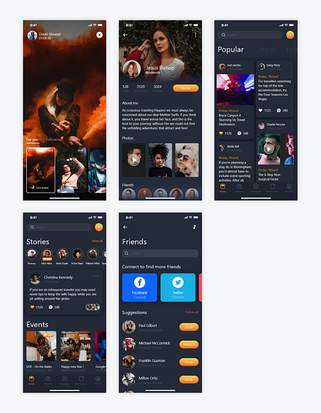视频社交app ui .sketch素材...