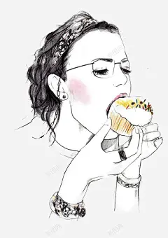 吃蛋糕的女生高清素材 png 页面网页 平面电商 创意素材 png素材