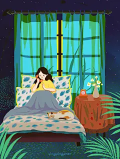 晚安-莹莹安安_莹莹安安,晚安,夜晚,思念_涂鸦王国插画