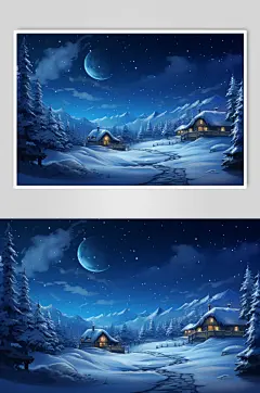 AI数字艺术唯美星空中的梦幻雪景插画