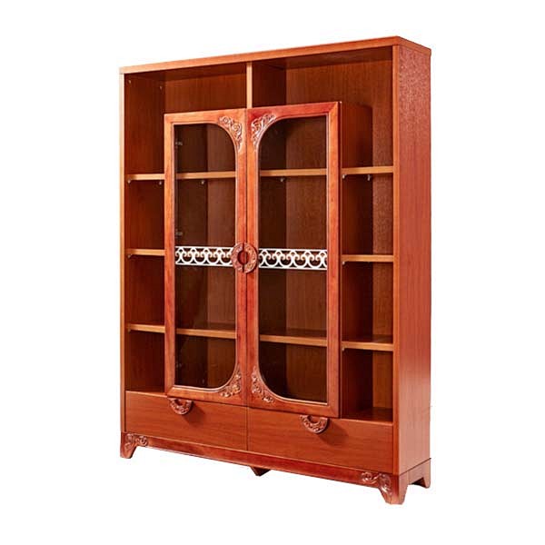 【现代中式实木书柜带玻璃门】￥2580