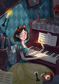 暗黑系哥特风肌理质感插画白雪公主