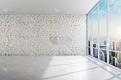 3d室内空房间与一个大窗框