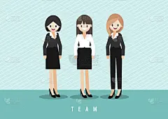 卡通人物与可爱的女士团队概念设计，平面矢量插图。