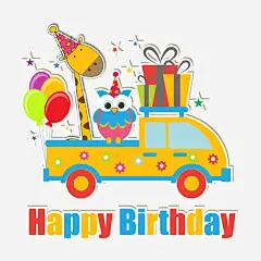 卡通生日快乐免抠素材_新图网 https://ixintu.com 卡车 卡通礼盒 猫头鹰 生日帽