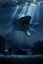 Jurassic World Aquatic poster art, Greg Huber : Artwork for the Jurassic World Aquatic poster. Concept by Daniel Landerman and Patrick Dillon. 3D modeling by Industrial Light and Magic. Co-creative directors Patrick Dillon and Peter Stark.