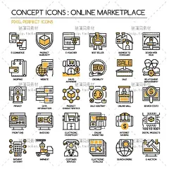 e136|265组line线条扁平化配色网站实用图标icon矢量源文件AI素材-淘宝网