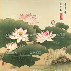 荷花图  - 源文件下载【酷图网】国画,中国画,水墨画,荷花,荷叶,池塘,高清,壁纸,装饰画