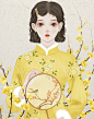 二十四节气民国少女花卉插画暖冬三部曲_小杨眉__插画师作品_涂鸦王国gracg.com