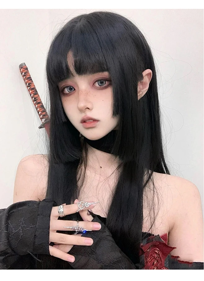 公主切假发全头套女长发日系姬发黑长直发lolita两刀切水母头-淘宝网-花瓣网