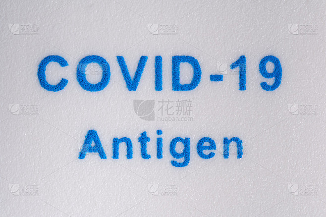 Covid-19抗原，白底蓝字。
