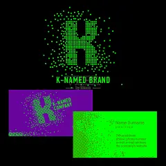 K字母符号。模板K品牌名称-公司。公司标识上为公司的字母K:象征、名片。创意符号的像素，由点、粒子字母K组成插画图片素材