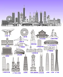 广州地标建筑合集AI格式矢量线稿