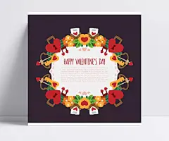 情人节贺卡|情书,锁头,箭,花卉,钥匙,音符,Happy,Valentines,DAY,爱心,情人节,花环,贺卡,矢量图,AI格式