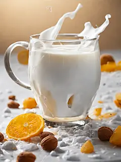 AI数字艺术摄影风牛奶溅起特写