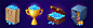 Piles of blue gemstones in bag gold cup suitcase