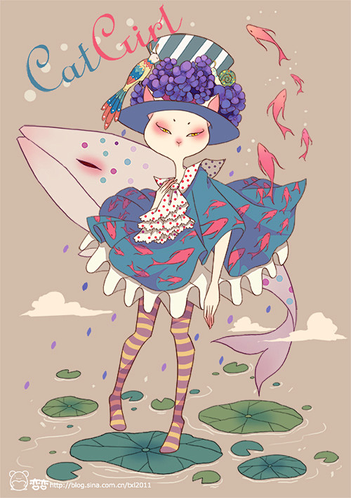 猫女孩子系列插画 作者鼠恋恋