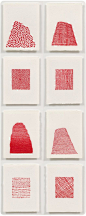 Red embroidery thread on thick white watercolor paper