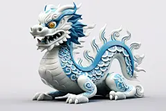 龙年中国龙传统形象青花瓷模型