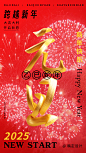 元旦节新年快乐烟花绽放动态海报AIGC