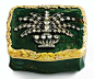 A Bloodstone Snuff Box with four-colour gold mounts, Germany, ca 1765, applied with later 18th Century jeweled flower vase, Sotheby's.