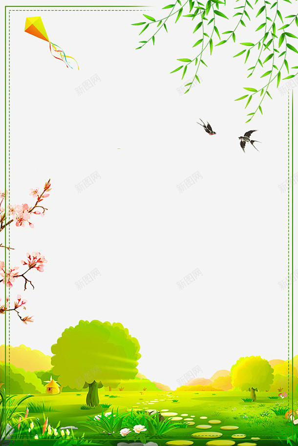 春季春色森林植物装饰边框 设计图片 免费...