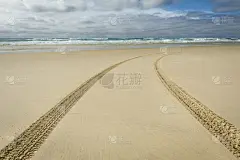沙子,汽车,运动跑道,轮胎印,弗雷泽岛,提尔,海滩,水平画幅,无人,澳大利亚
