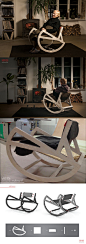 立陶宛设计师Ignas Survila设计了一款软硬结合的摇椅，摇椅的两条腿像是大大的半圆仪，通过三根木条连接在一起。在靠背上挂有一块毛毯，用来当坐垫，并且可以将双腿包住，非常适合老年人在冬天使用。 #家具# #设计# #产品#