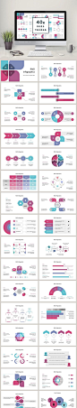 紫红色简约商务通用40页PPT图表合集