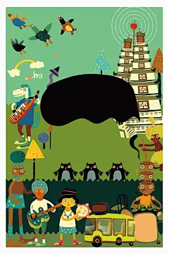 毕业旅行创意插画海报背景矢量图高清素材 动物 南非 原始人 建筑 弹琴的马 扁平化 毕业旅行 漫画 矢量素材 非洲 音乐 飞禽 鸟 矢量图 平面广告 设计图片 免费下载